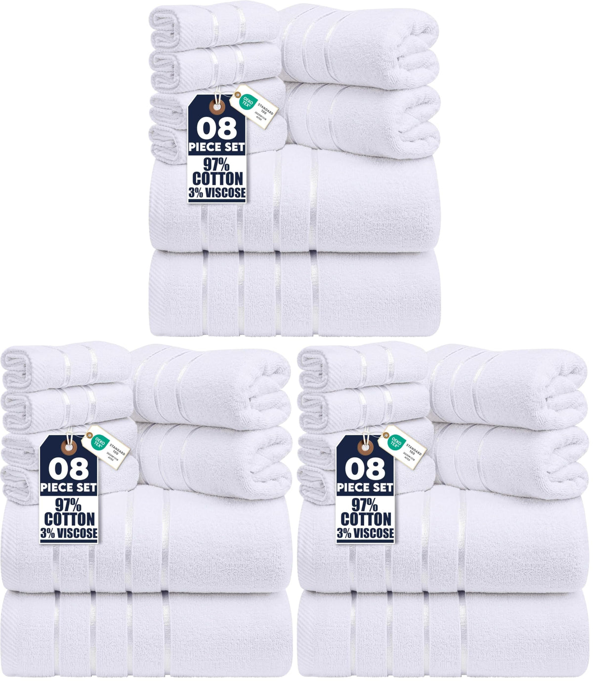 Utopia Towels 8 Piece Luxury Towel Set, 600 GSM, Viscose Stripe, Cool Grey