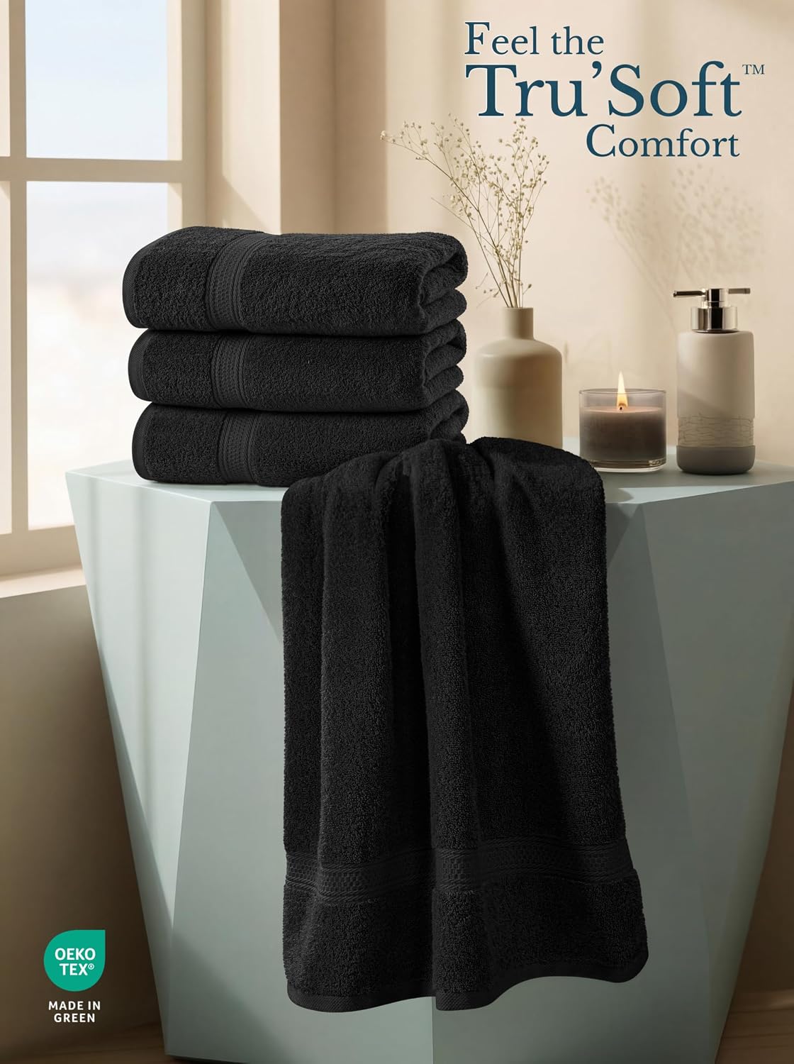 Utopia Towels 4 Pack Premium Bath Towels, 27x54 in, 600 GSM Cotton Black