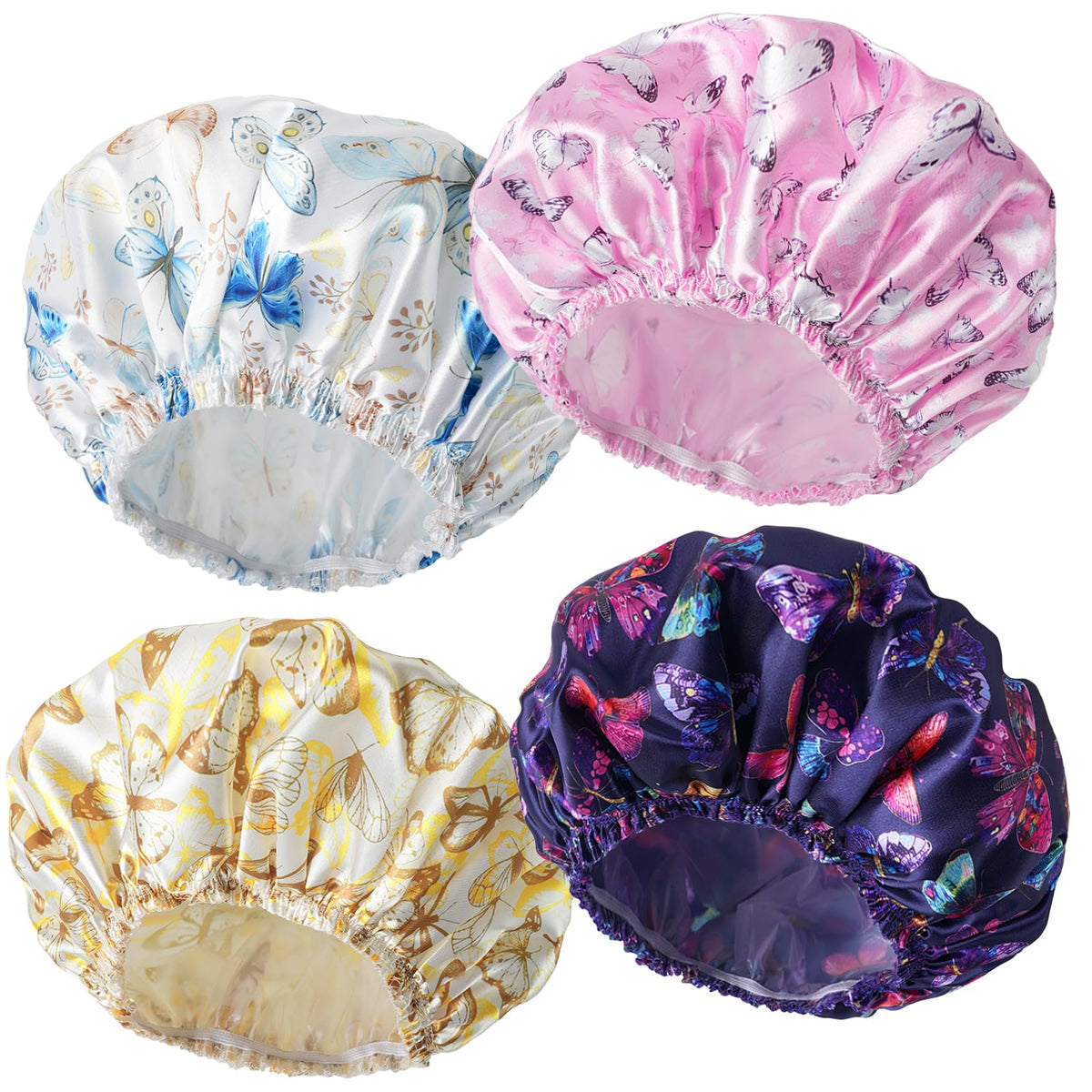 Shower Caps for Women, 4 PCS Reusable Waterproof Bath Cap