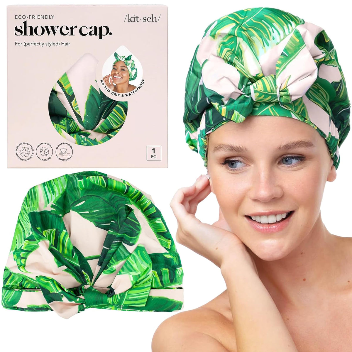 Kitsch Luxury Large Shower Cap for Women - Blush Dot