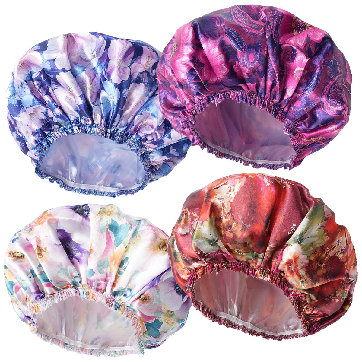 Shower Caps for Women, 4 PCS Reusable Waterproof Bath Cap