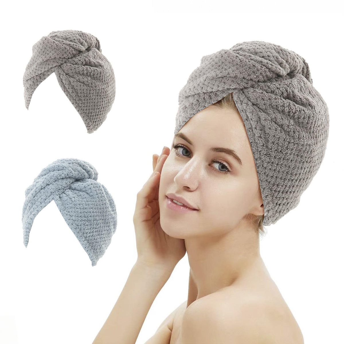 M-bestl Microfiber Hair Towel Wrap to Dry Short Hair Quickly (Pink&Gray)