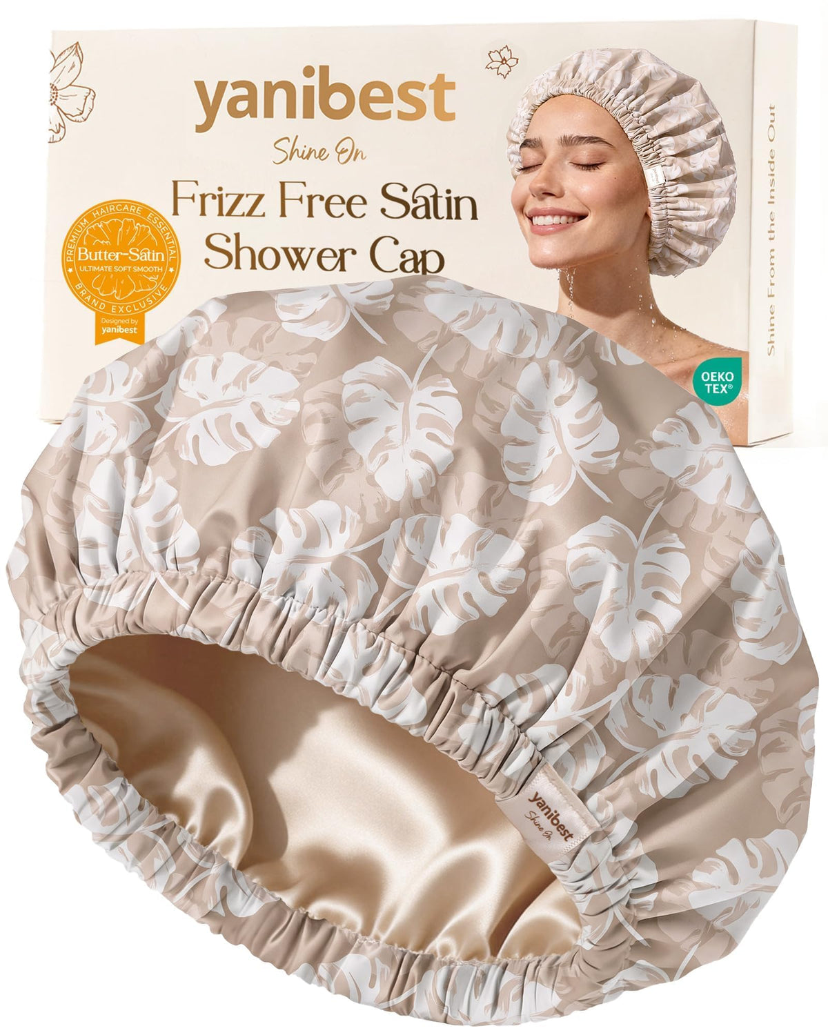 Yanibest Satin Lined Shower Cap, Shower Caps for Women Reusable Waterproof
