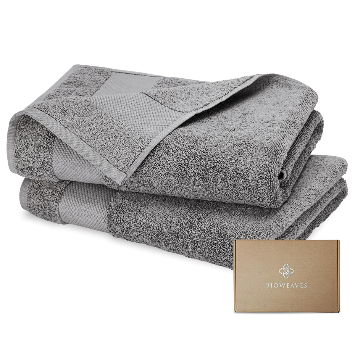 BIOWEAVES 100% Organic Cotton 700 GSM Plush Bath Towels 30" x 58" GOTS Certified - White, Pack of 2