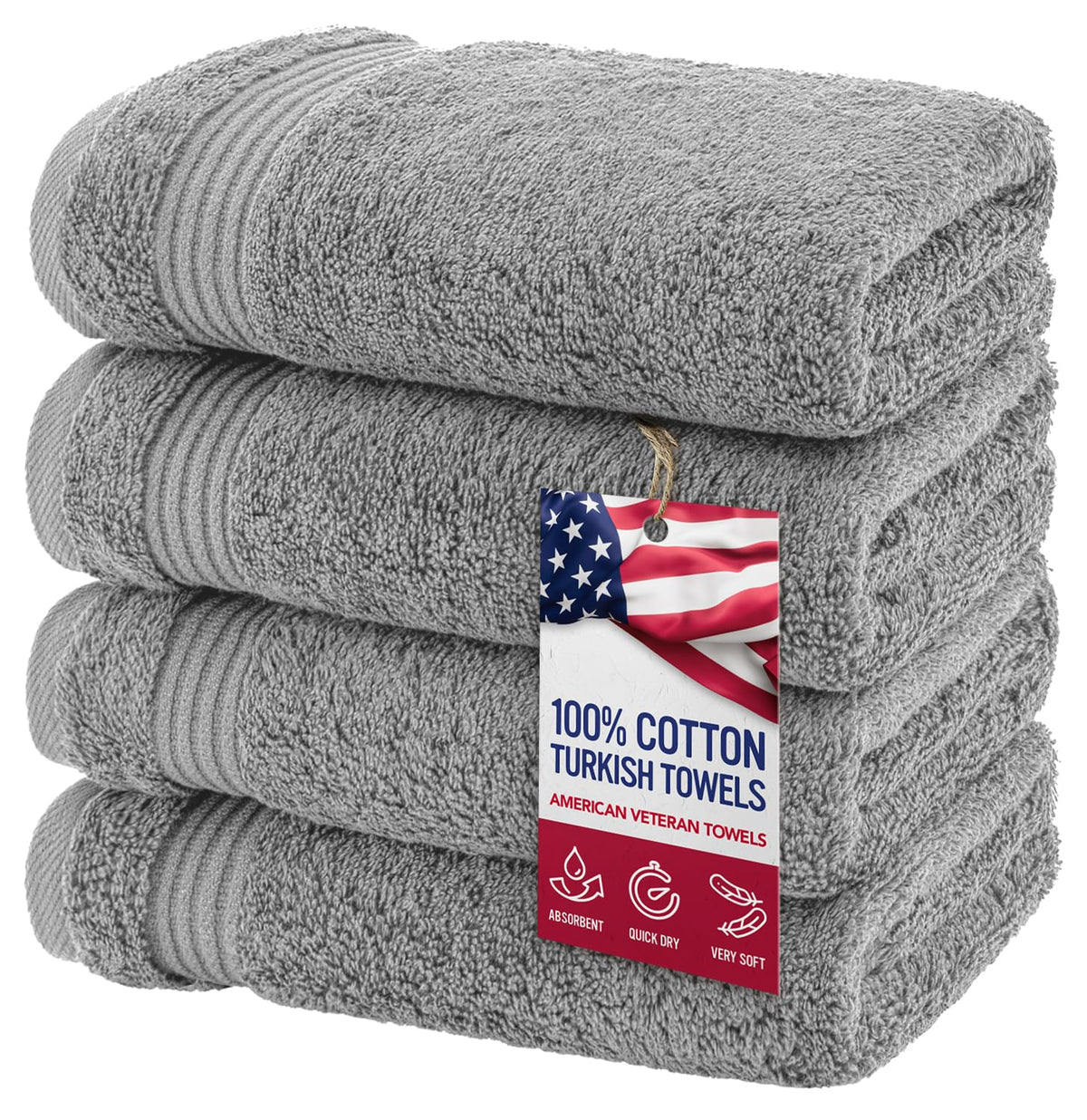 American Veteran Towel, 100% Cotton Turkish Bath Towels for Bathroom 4 Pack, 27x54 Extra Large Premium Soft Drying Bathroom Towels, Navy Blue