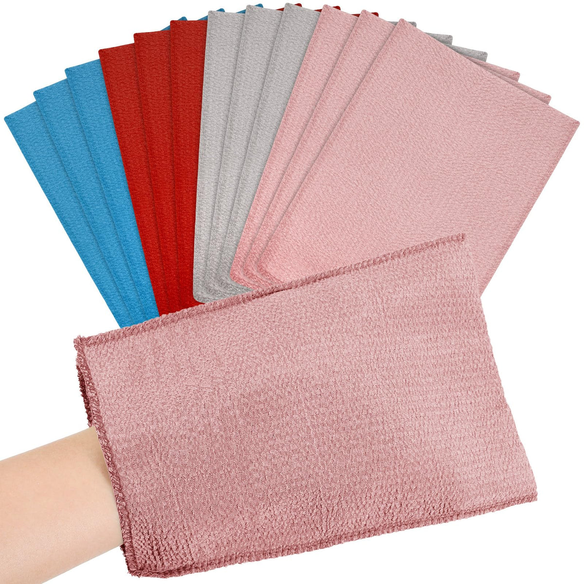 Tatuo 12 Pack Korean Exfoliating Mitts, Body Scrub, 8 x 5.5 in, 4 Colors