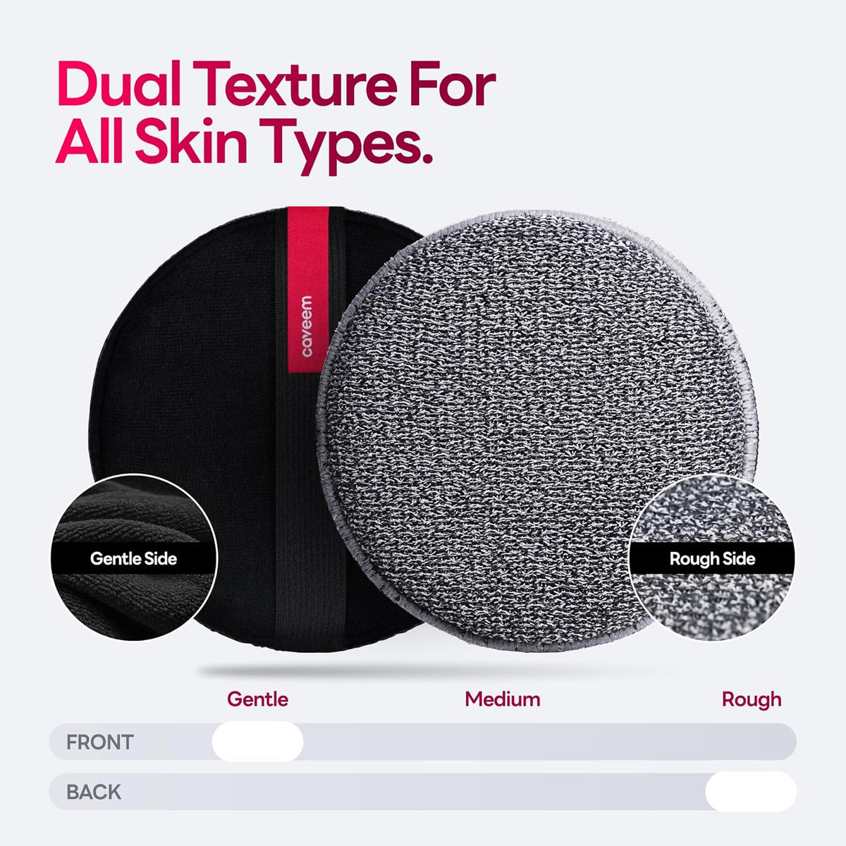 Caveem Exfoliating Body Scrubber, Shower Scrubber for Body, 2 Pack, Round | Dual Texture Exfoliation, Bath and Body Scrub Buffer, Body Exfoliator for Remove Dead Skin, Gentle Rough Sponge for Shower