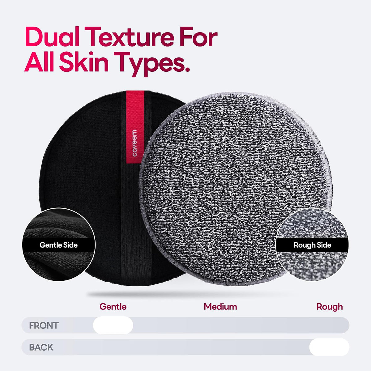 Caveem Exfoliating Body Scrubber, Shower Scrubber for Body, 2 Pack, Round | Dual Texture Exfoliation, Bath and Body Scrub Buffer, Body Exfoliator for Remove Dead Skin, Gentle Rough Sponge for Shower