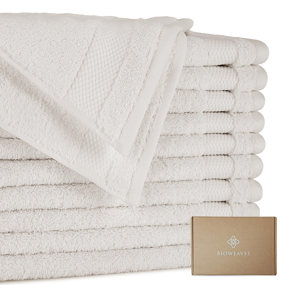BIOWEAVES 100% Organic Cotton 700 GSM Plush Bath Towels 30" x 58" GOTS Certified - White, Pack of 2