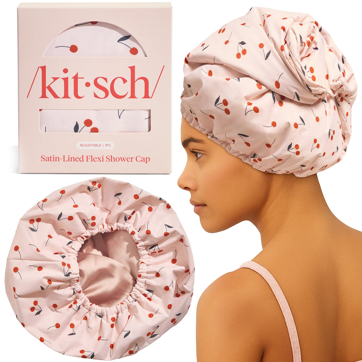 Kitsch Luxury Large Shower Cap for Women - Blush Dot