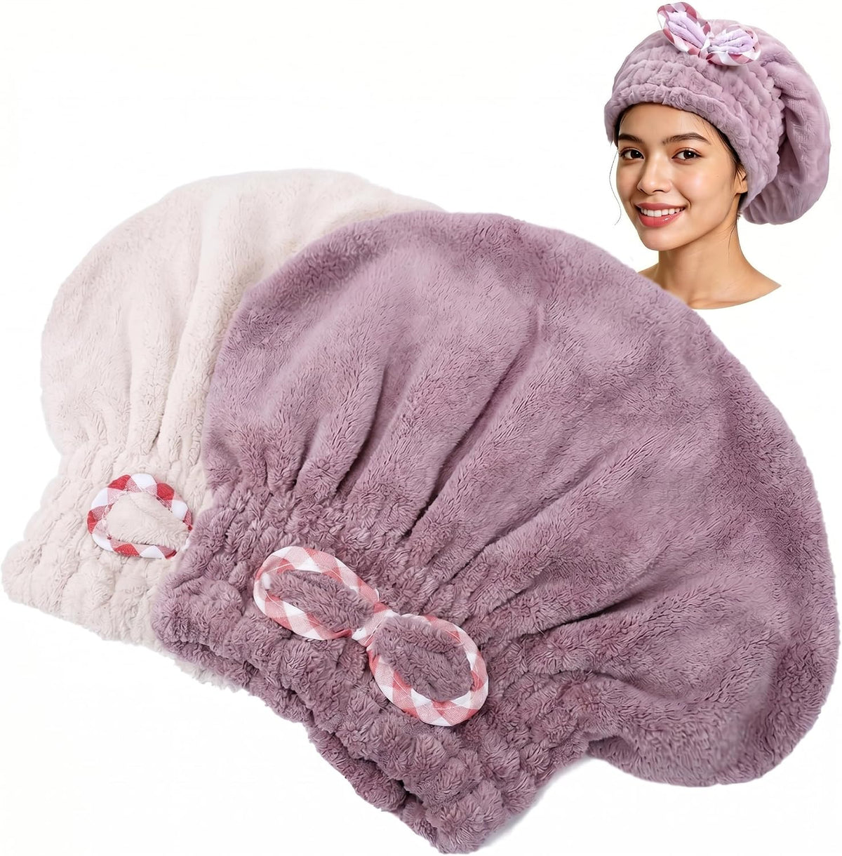 Hair Towels, 2 Pack, Purple and Khaki, 9.8 x 11.8 Inch