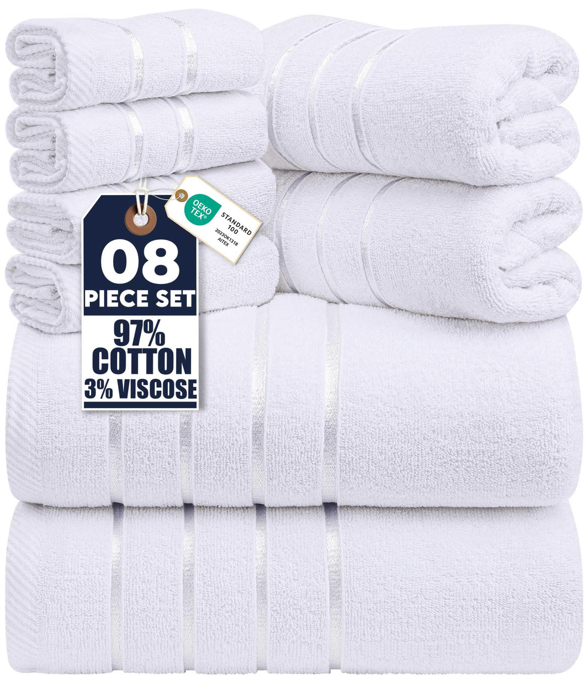Utopia Towels 8 Piece Luxury Towel Set, 600 GSM, Viscose Stripe, Cool Grey