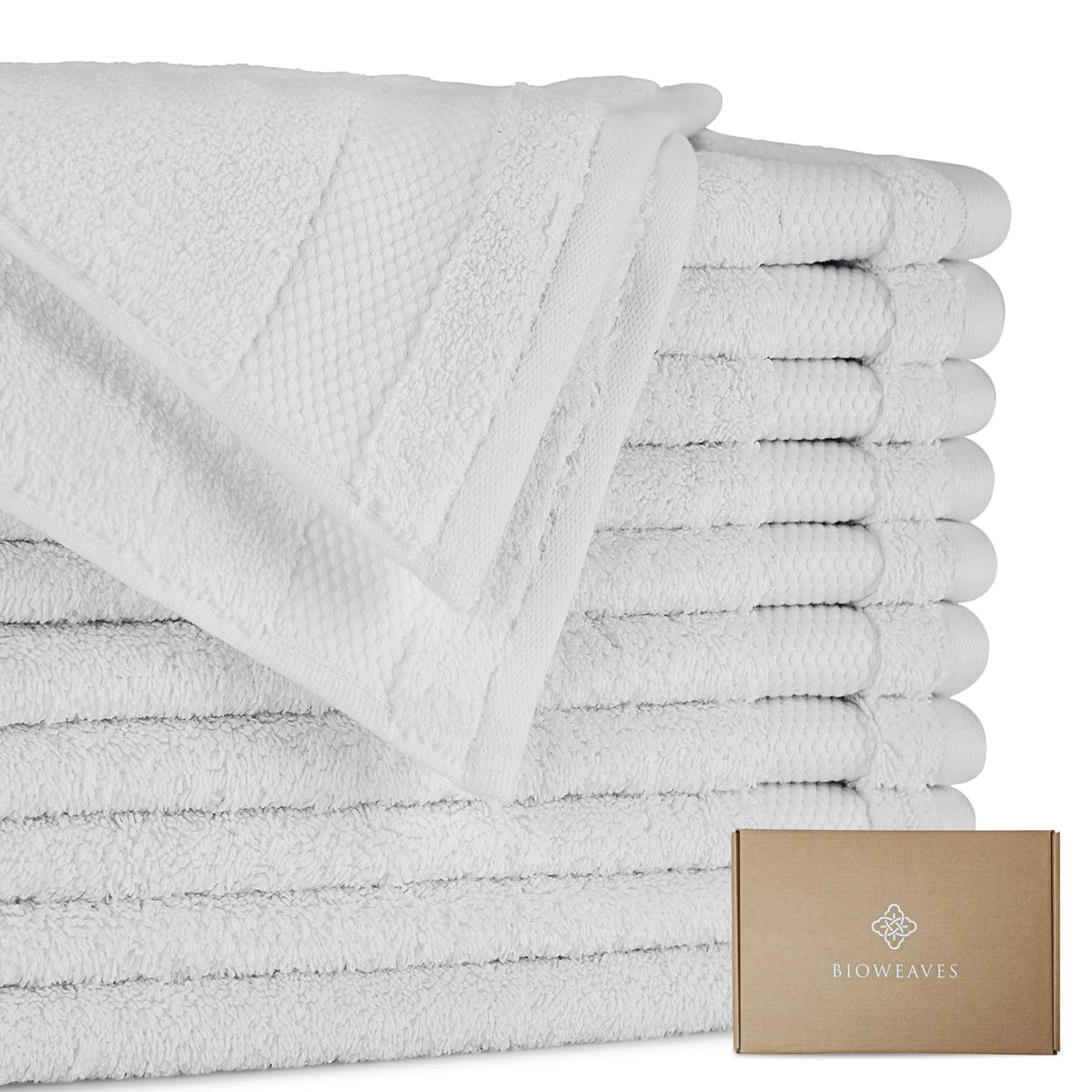 BIOWEAVES 100% Organic Cotton 700 GSM Plush Bath Towels 30" x 58" GOTS Certified - White, Pack of 2