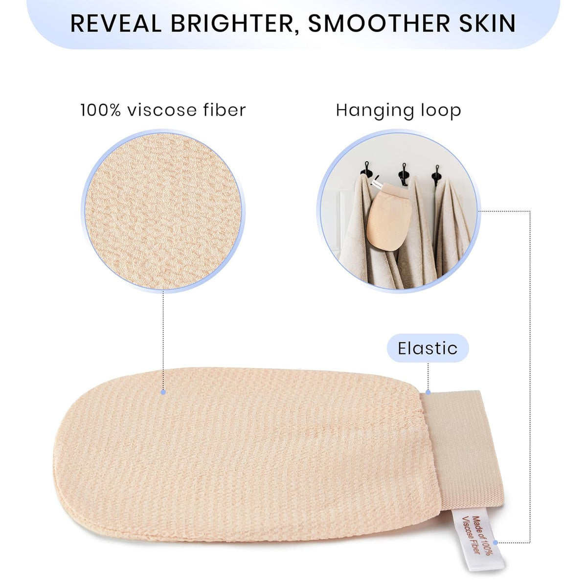 SimpleField Korean Exfoliating Mitt for Remove Dead Skin. 2 Pack 100% Viscose Kessa Deep Exfoliating Gloves for Body Scrub, Keratosis Pilaris & Self Tanning Removal. Smooth Skin Surface. (Muted Peach)