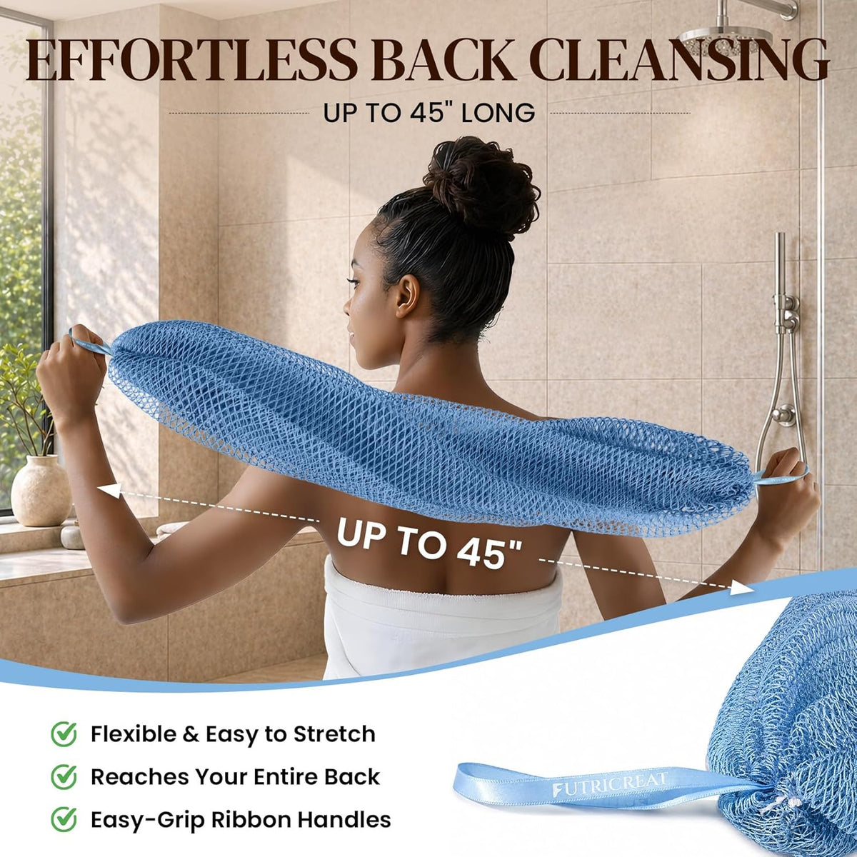 4 Pack African Net Sponge Authentic, Exfoliating Washcloth, Body & Back Scrubber, Better Than Traditional Loofahs, Perfect for Daily Shower & Travel, Pink, Blue, Purple & Green
