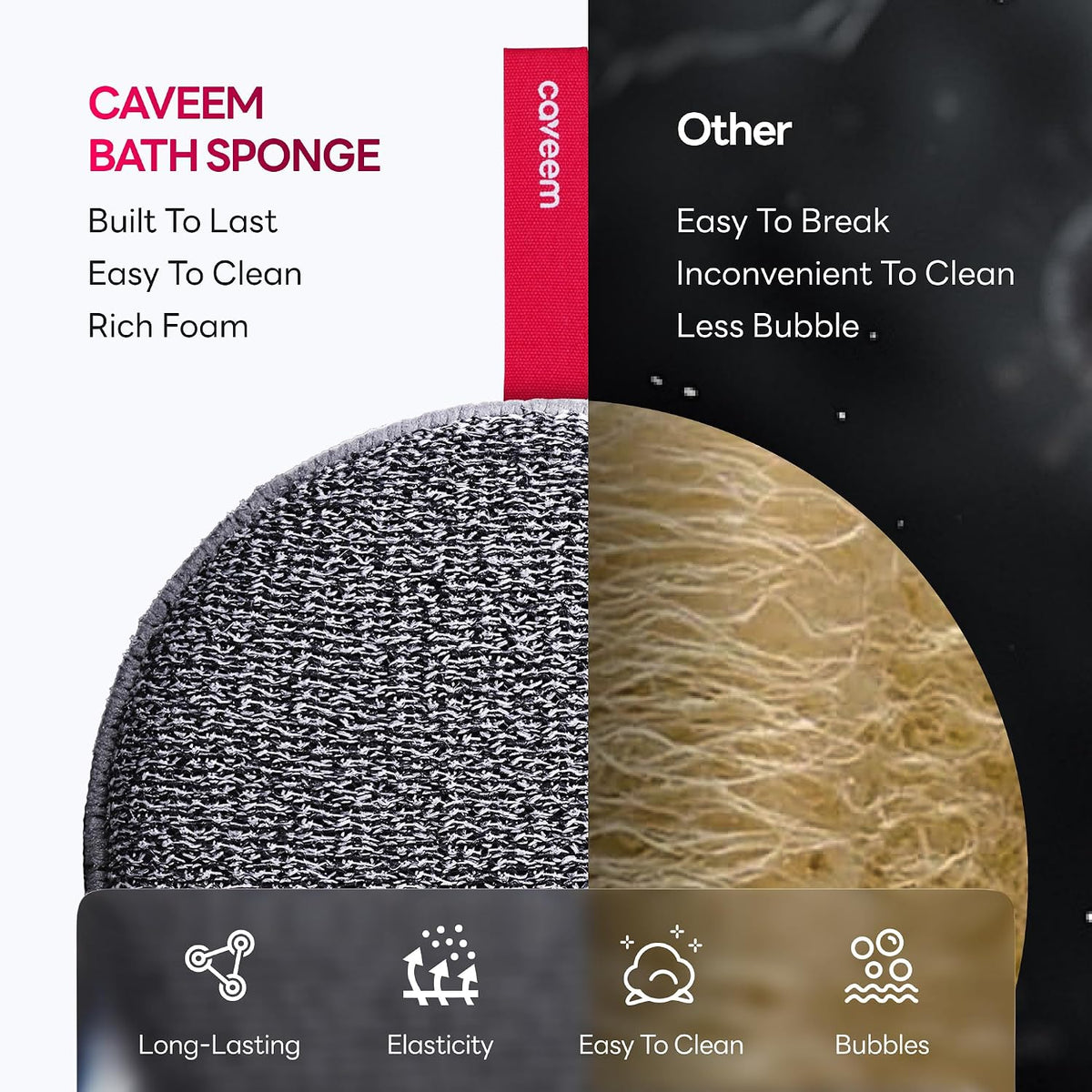 Caveem Exfoliating Body Scrubber, Shower Scrubber for Body, 2 Pack, Round | Dual Texture Exfoliation, Bath and Body Scrub Buffer, Body Exfoliator for Remove Dead Skin, Gentle Rough Sponge for Shower