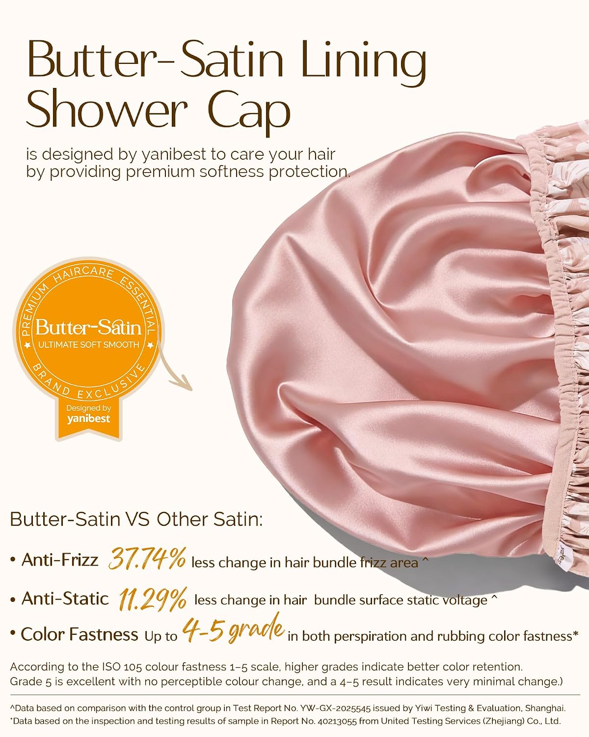 Yanibest Frizz Free Satin Lined Shower Cap with Soft Elastic Band