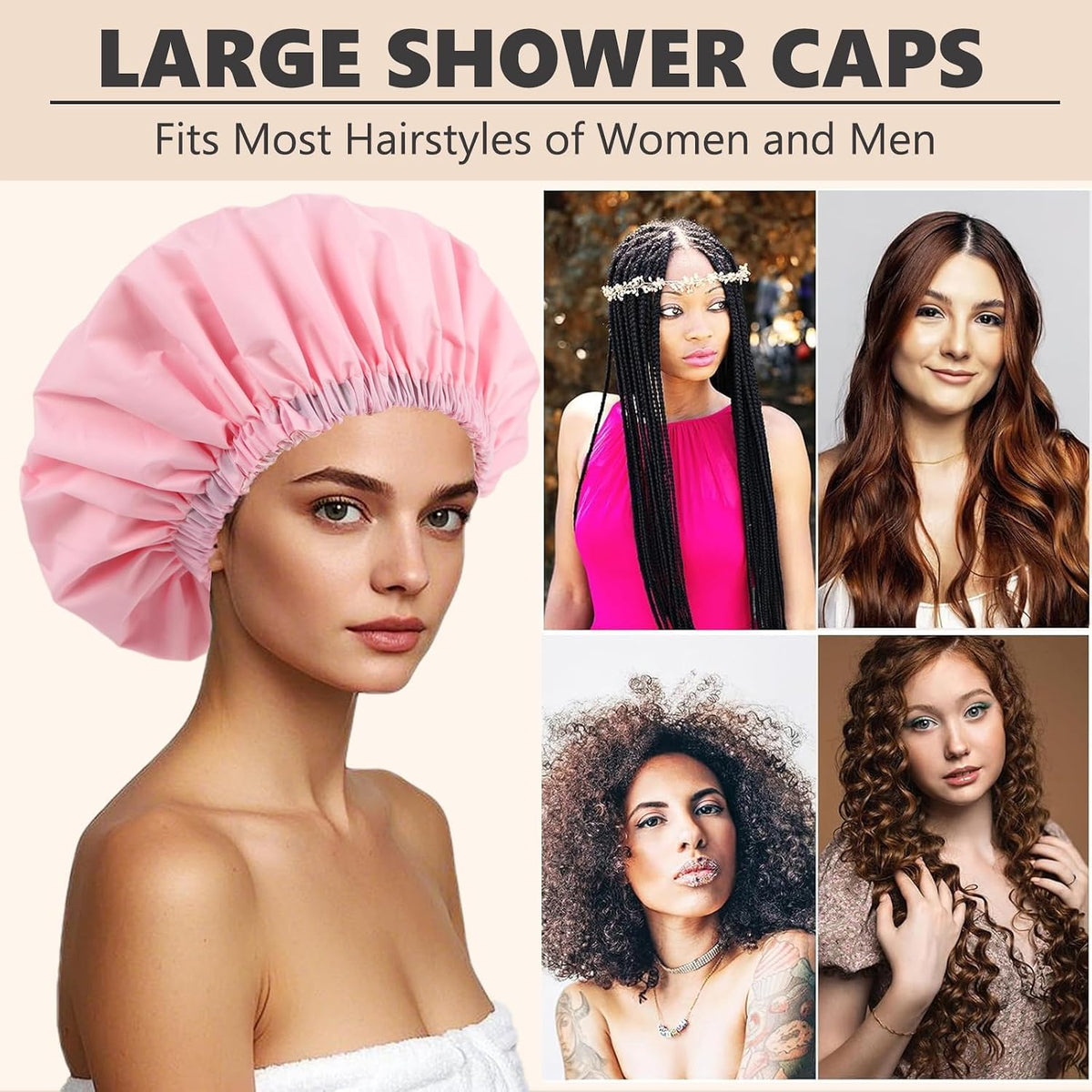 Satin Lined Shower Cap for Men Shower Caps for Women Reusable Waterproof