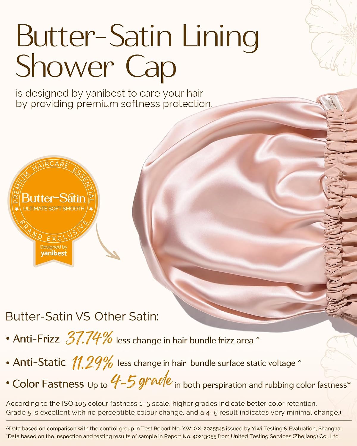 Yanibest Satin Lined Shower Cap, Shower Caps for Women Reusable Waterproof