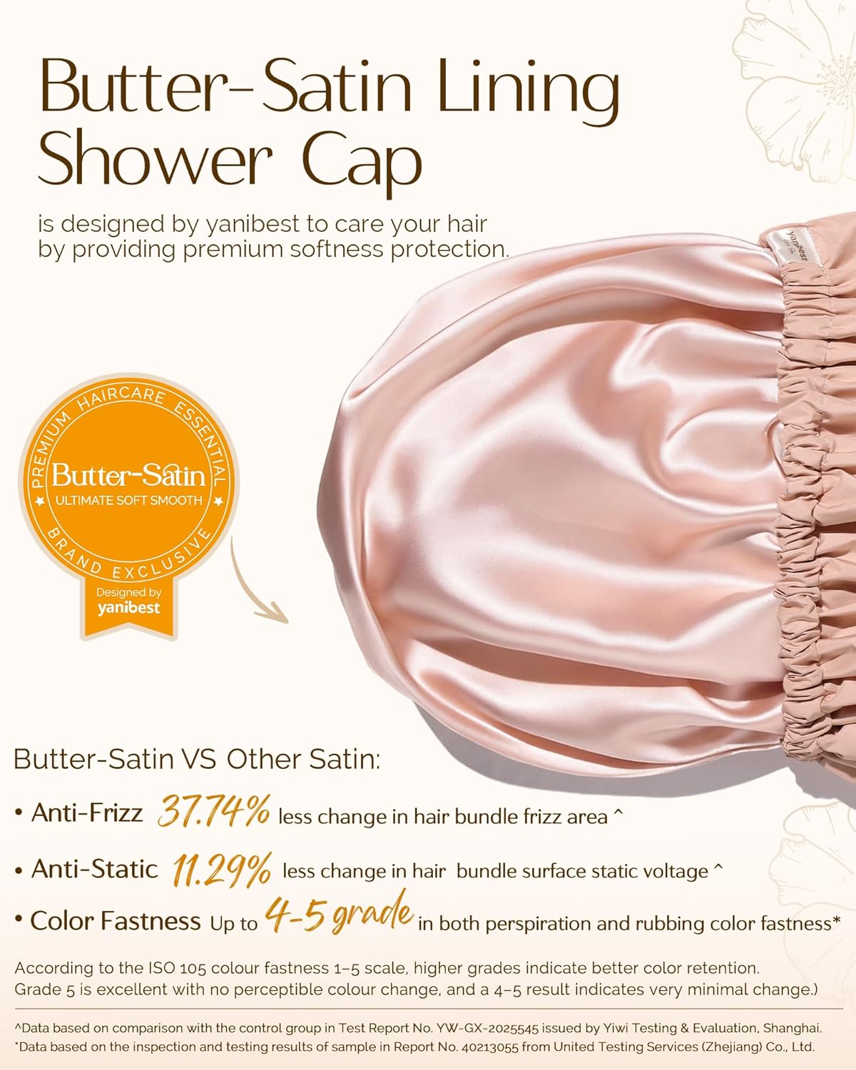 Yanibest Satin Lined Shower Cap, Shower Caps for Women Reusable Waterproof