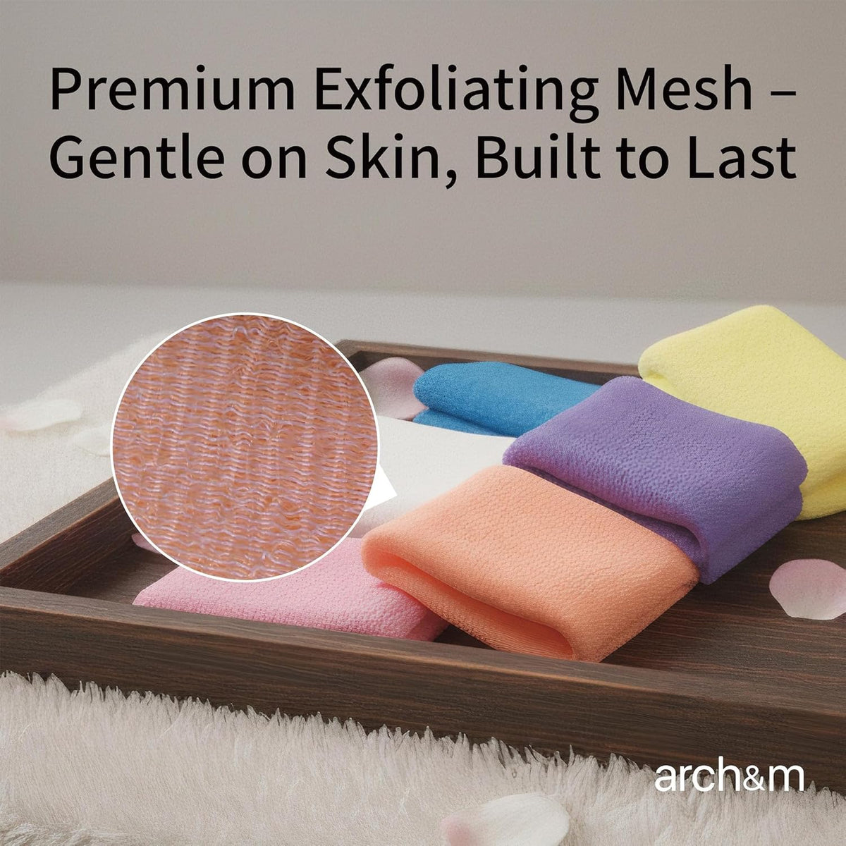 ARCH&M Exfoliating Washcloth & Japanese Shower Towel, Body Scrubber, 3 Pack