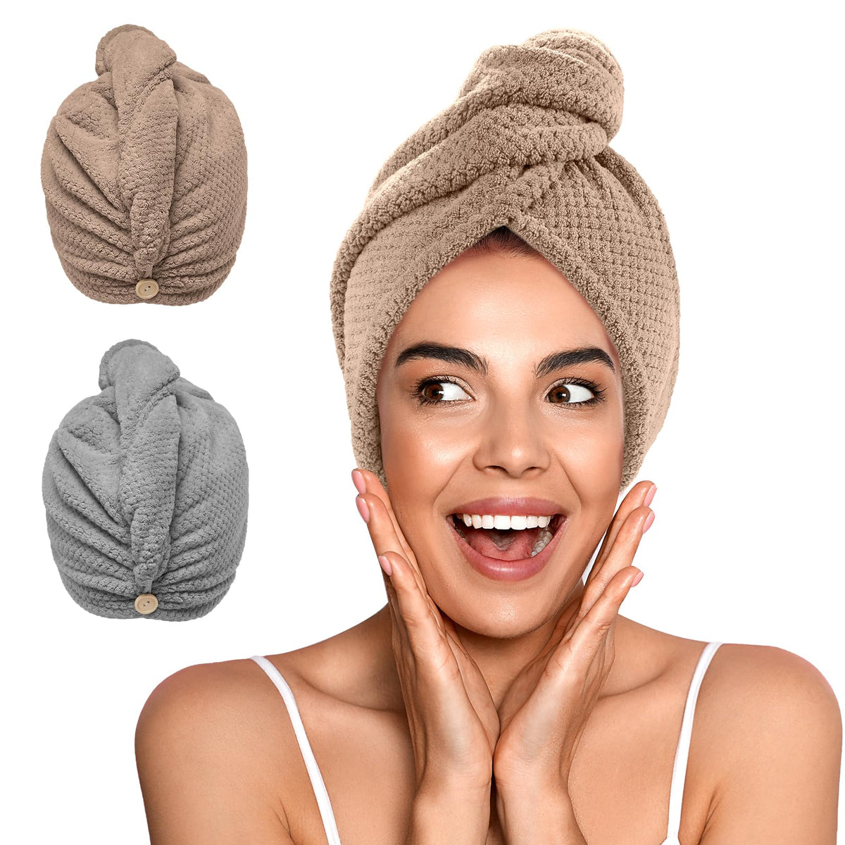 YFONG 2 Pack Microfiber Hair Towel Wrap for Women, Quick Dry Hair Turban