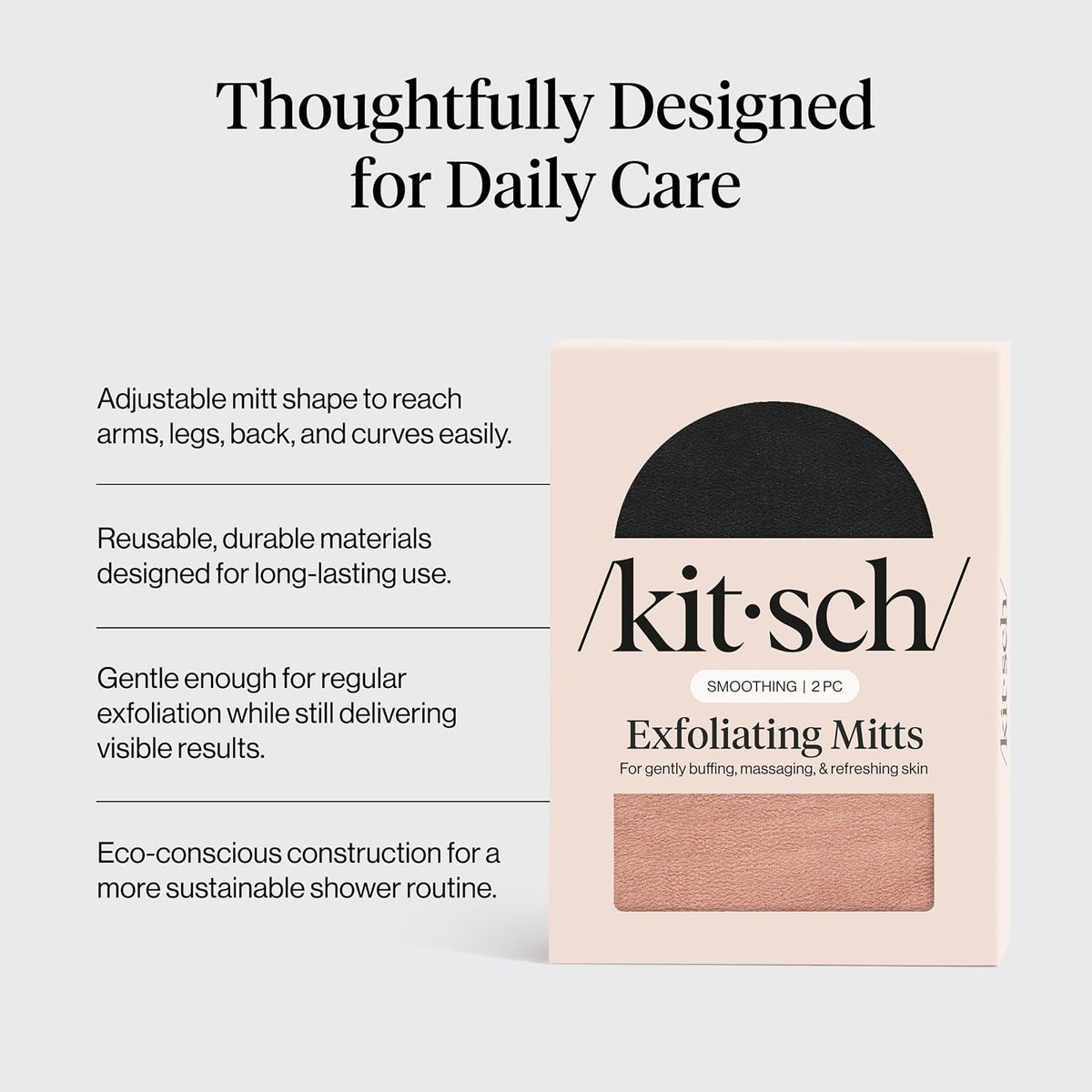 Kitsch Exfoliating Glove – Exfoliating Mitt - 2pc Black & Terracotta
