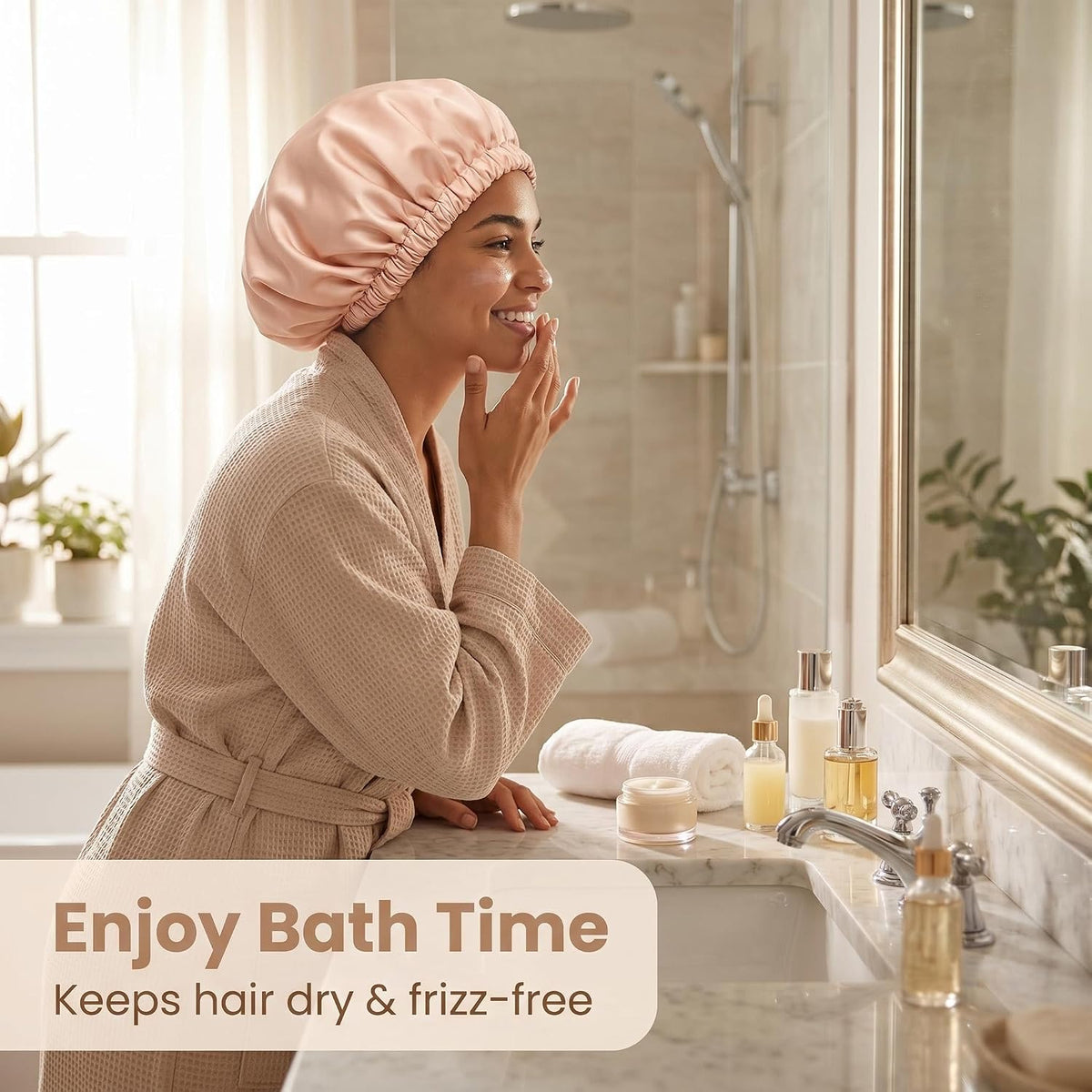 Satin Lined Shower Cap,Shower Caps for Women Reusable Waterproof