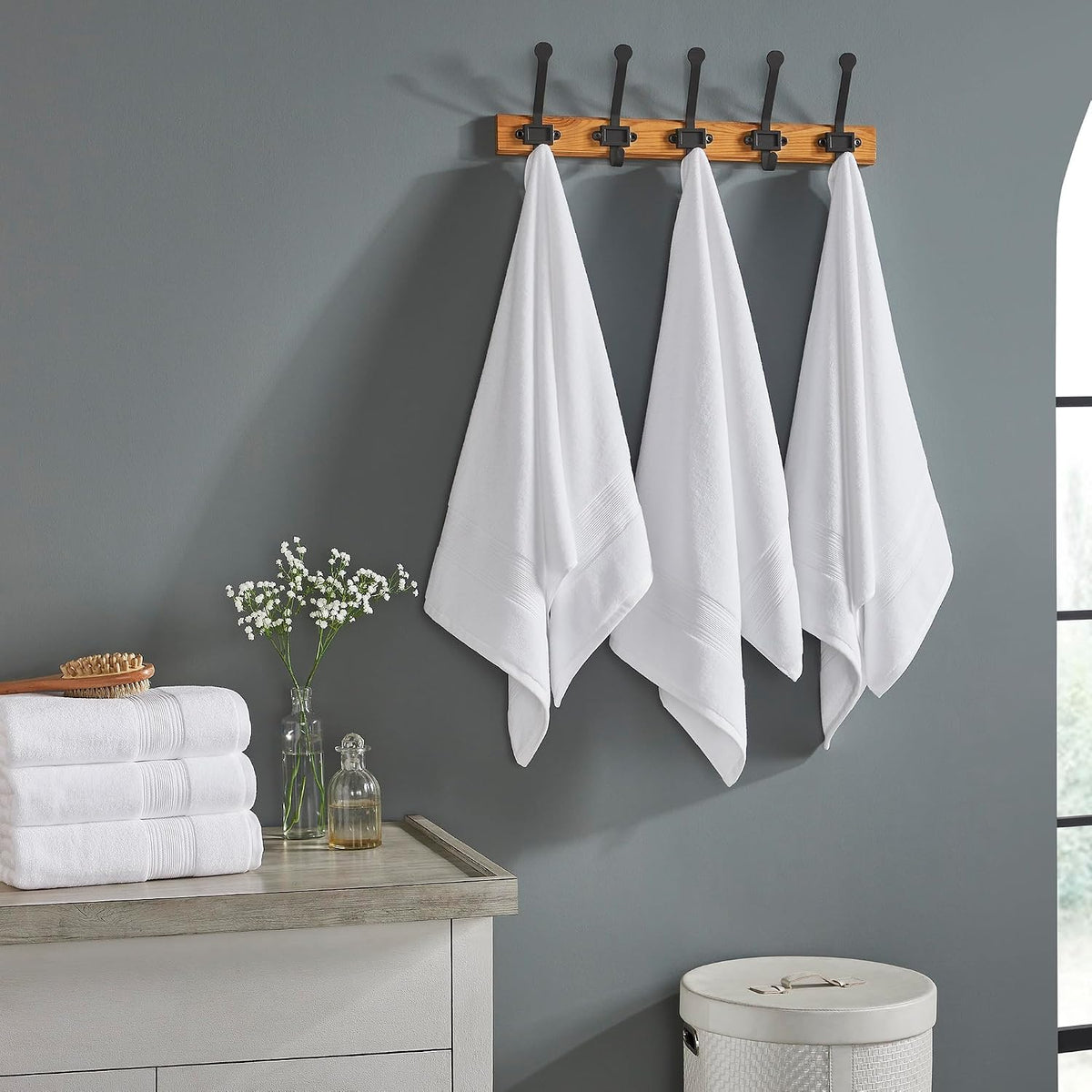 Modern Threads Hotel Collection 6-Pack 100% Ring Spun Cotton, Highly Absorbent Quick Drying Bath Towel Set, White, 27x54