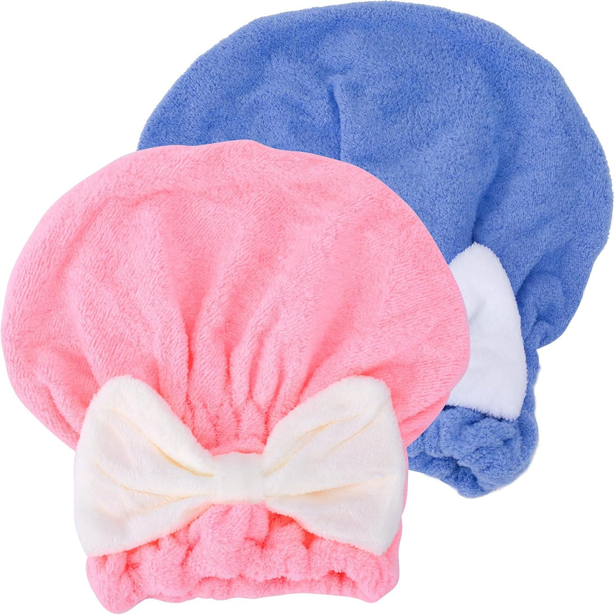 2PCS Hair Towel Wrap for Women, Soft Microfiber Hair Drying Caps with Bow, Super Absorbent Fast Drying Towel Wrap for Shower Bathroom Daily - Pink, Blue