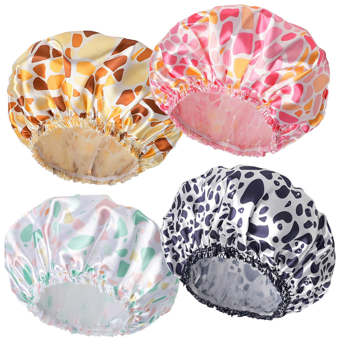 Shower Caps for Women, 4 PCS Reusable Waterproof Bath Cap