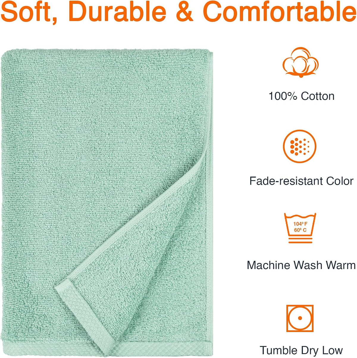 Amazon Basics 2-Pack Quick-Dry Lightweight Moisture Absorbing Bath Towel, 100% Cotton, 54" x 30", Seafoam Green
