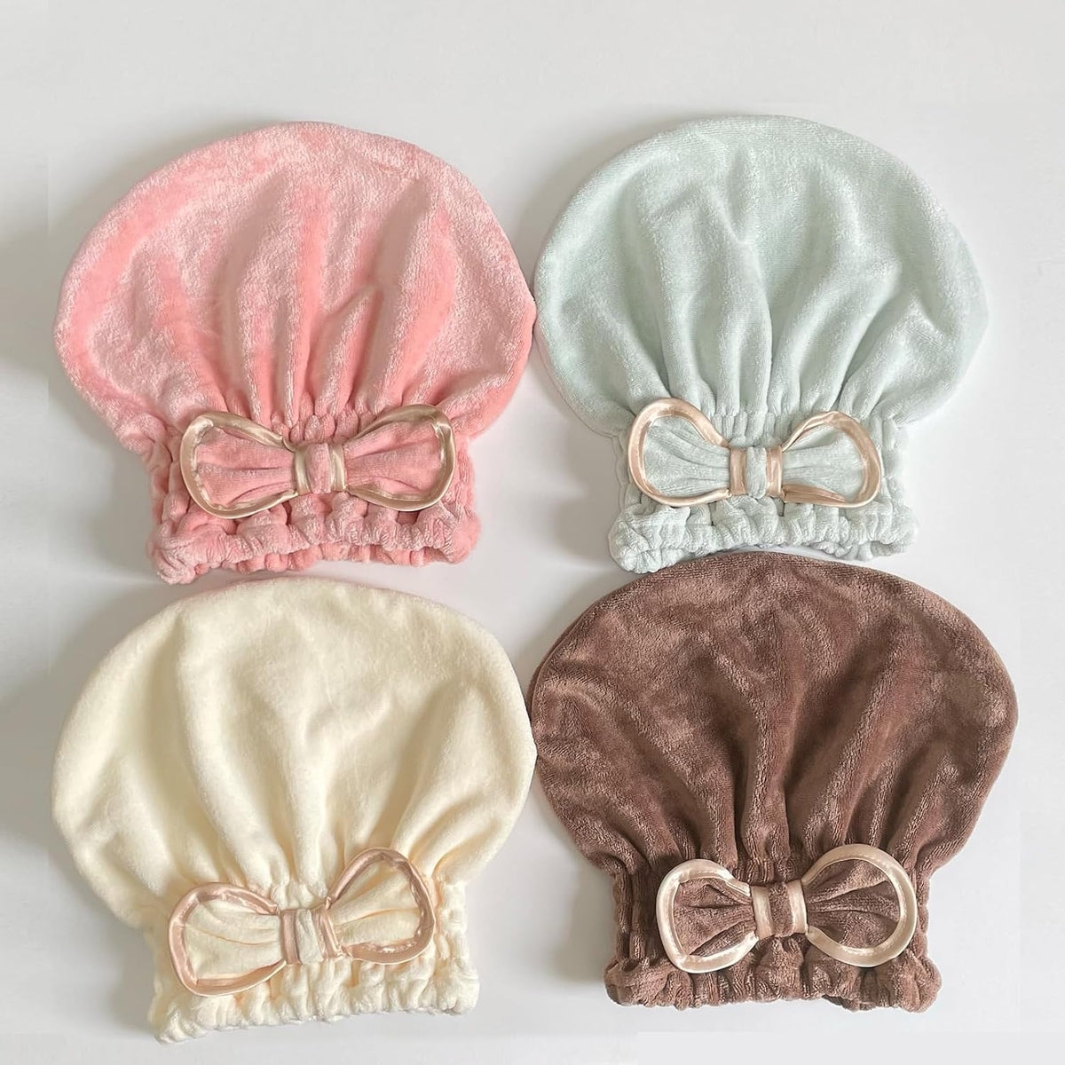 Jseng Microfiber Hair Towel Caps for Women with Cute Bowtie, 2Packs Fast Drying Hair Towel Caps for Curly Long Wet Hair Anti Frizz