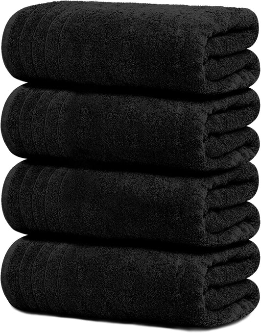 Tens Towels 4 Piece Extra Large Bath Towels 30 x 60 Inches, Black