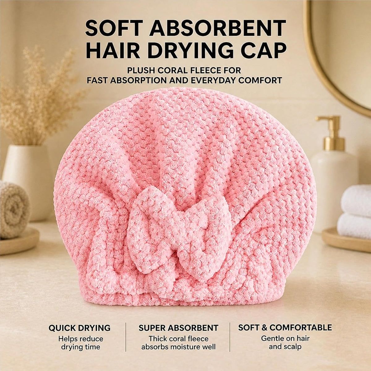 Hair Towel Set - Hair Drying Cap - Bamboo Towel - Headband