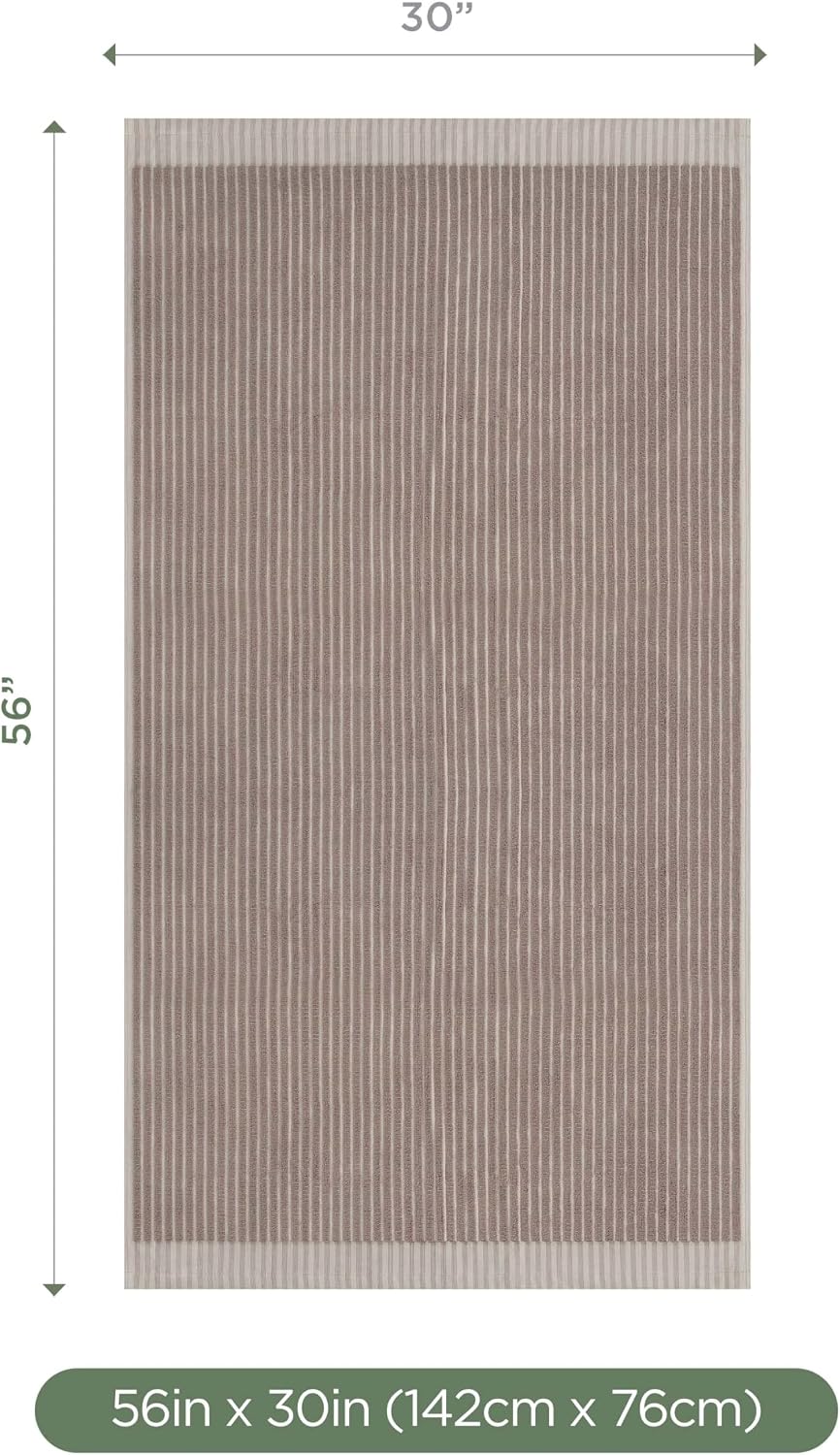 Martex Restore Sculpted Stripe Bath Towel – Soft, Absorbent, Moisture-Wicking and Quick to Dry – Lightweight for Everyday Use – Comfortable Feel with Convenient Loop for Hanging – 30" x 56" – Tan