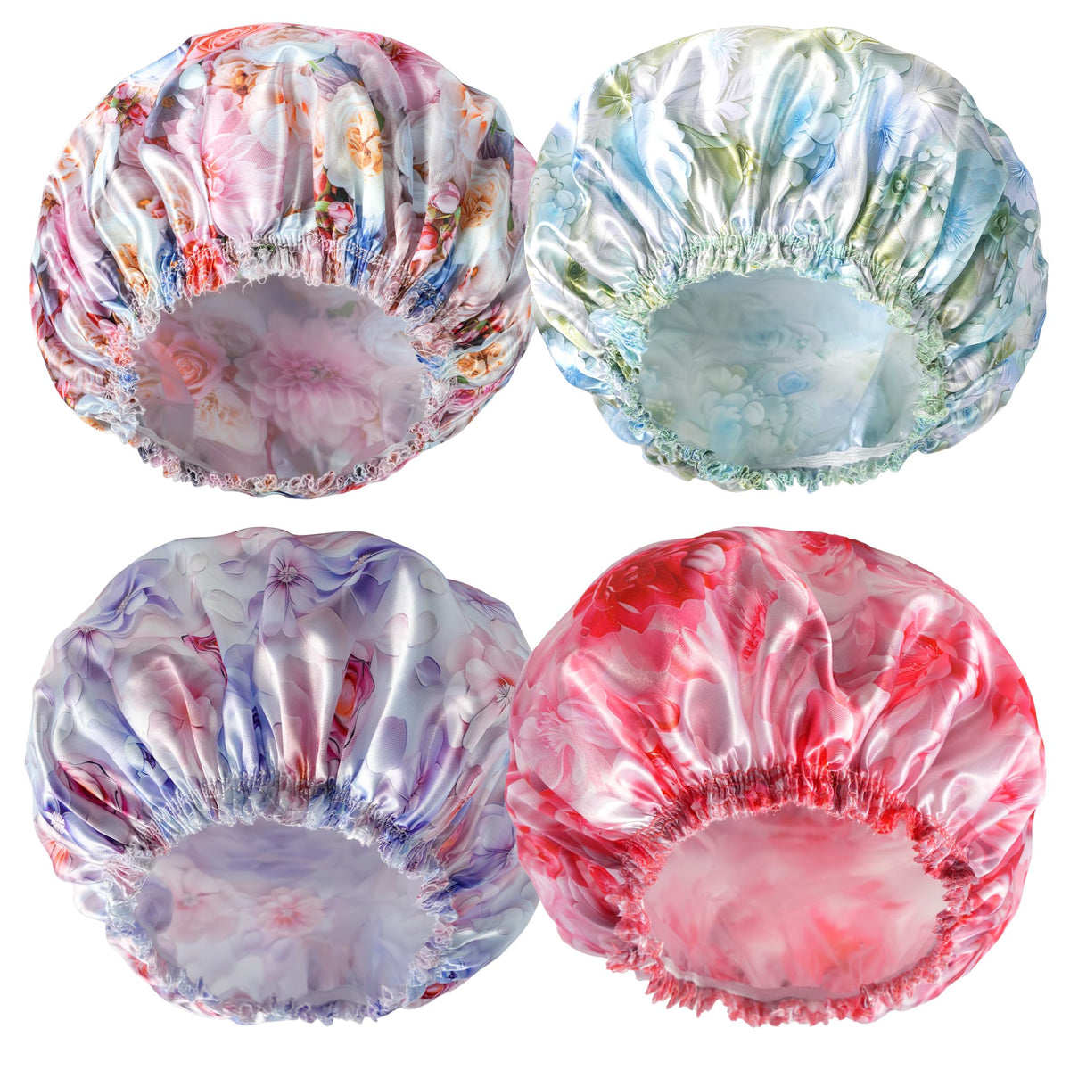 Shower Caps for Women, 4 PCS Reusable Waterproof Bath Cap
