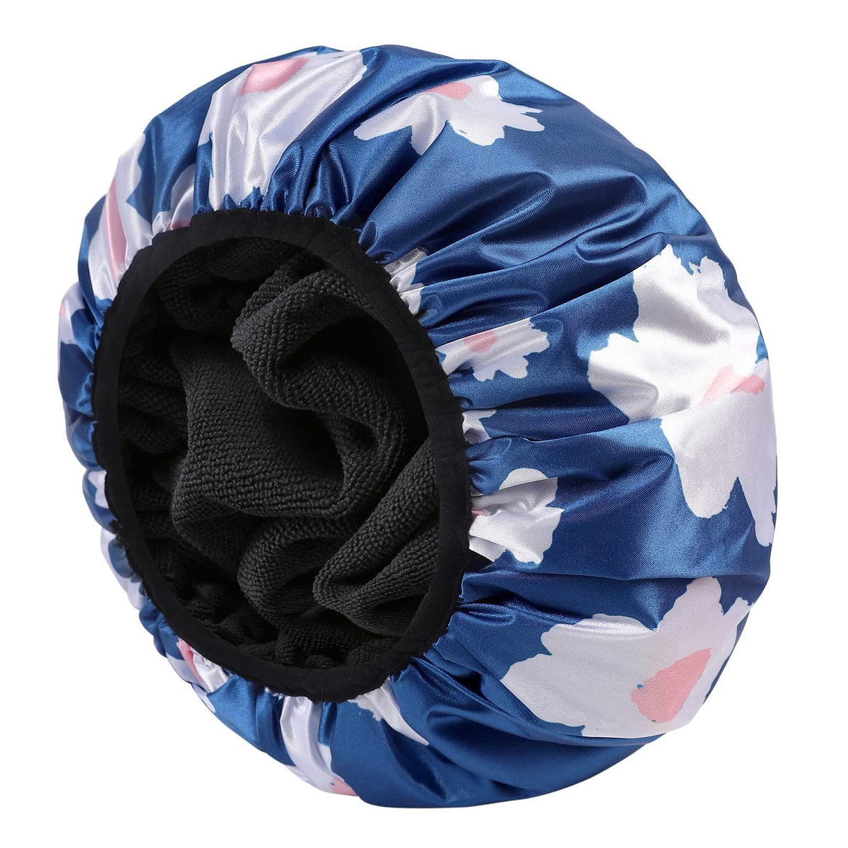 YIZIJIZI Large Terry Lined Shower Cap for Women, Reusable Waterproof