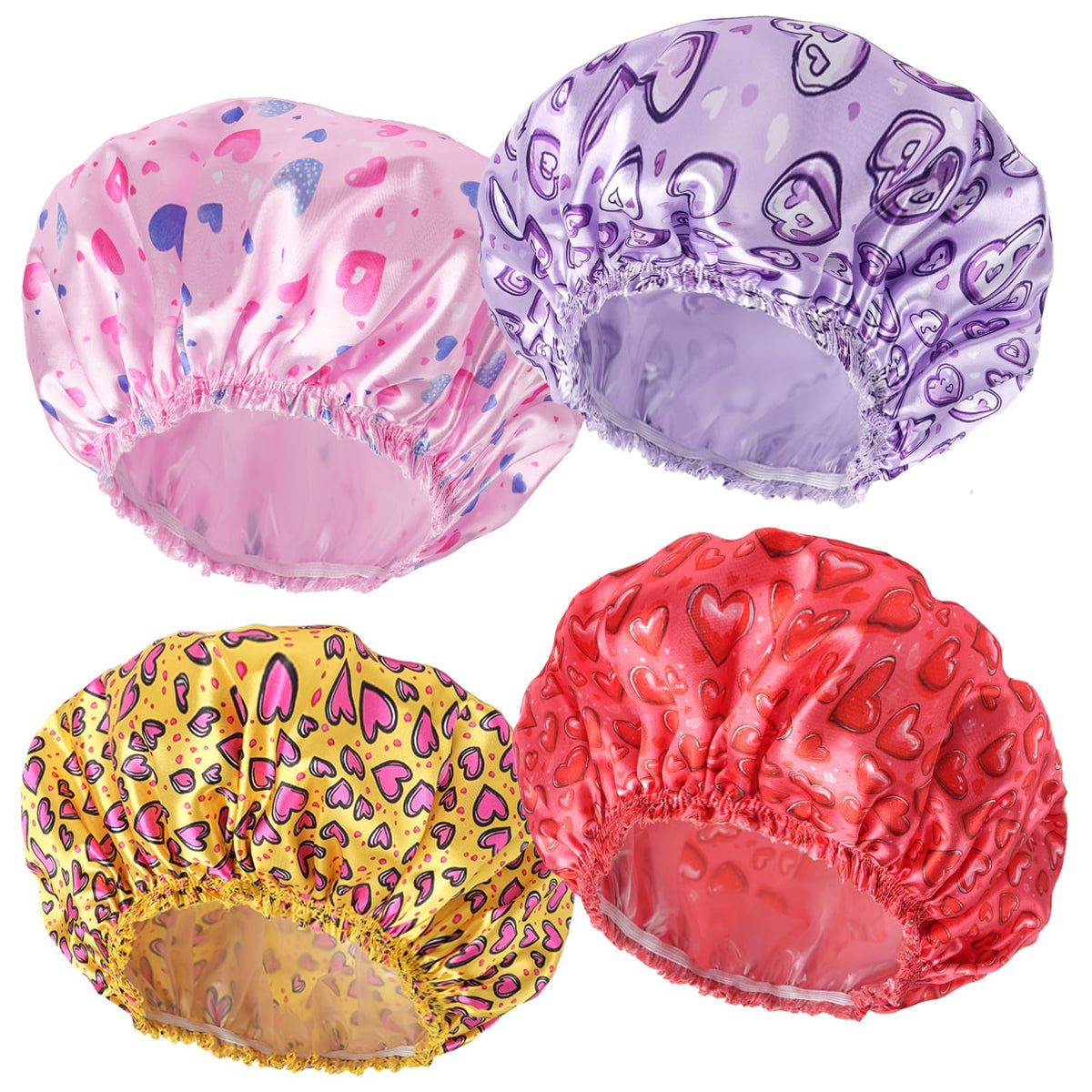 Shower Caps for Women, 4 PCS Reusable Waterproof Bath Cap