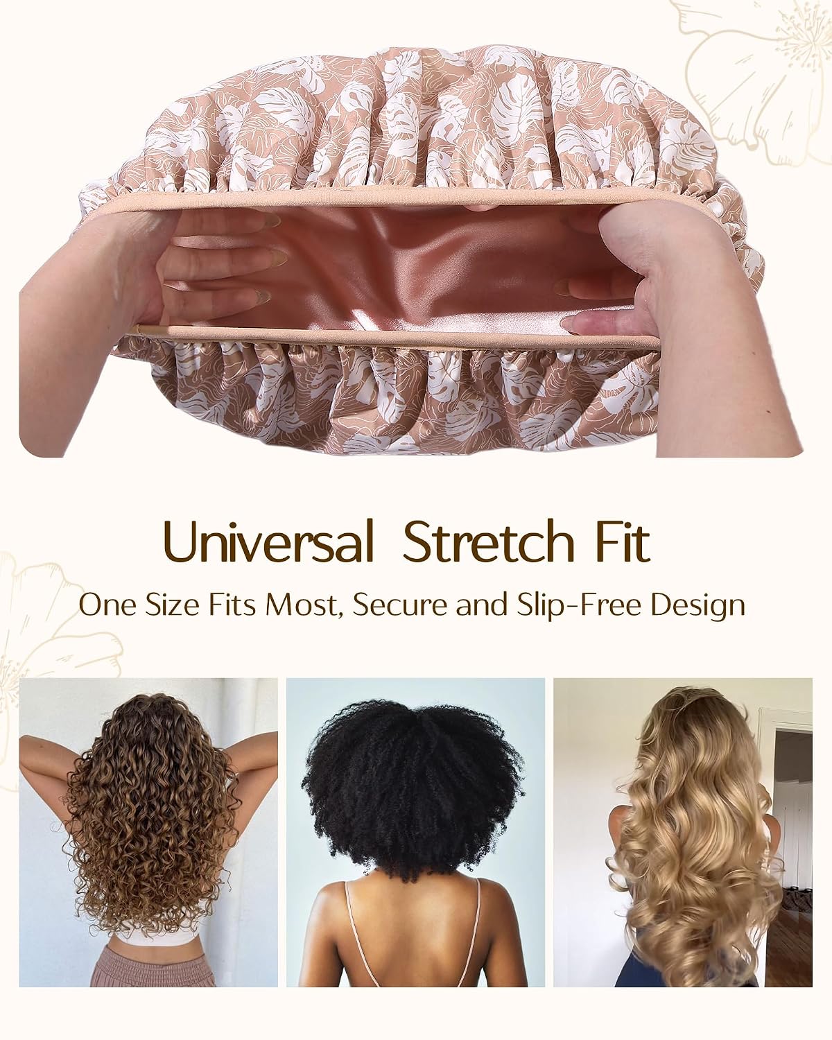 Yanibest Frizz Free Satin Lined Shower Cap with Soft Elastic Band