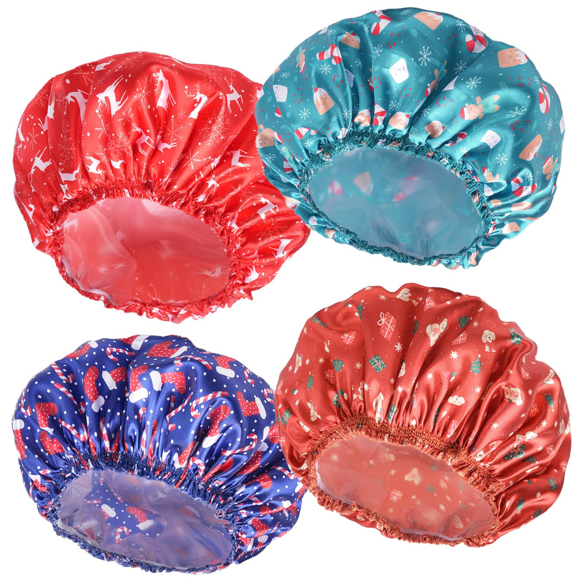 Shower Caps for Women, 4 PCS Reusable Waterproof Bath Cap