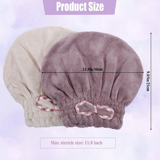 Hair Towels, 2 Pack, Purple and Khaki, 9.8 x 11.8 Inch