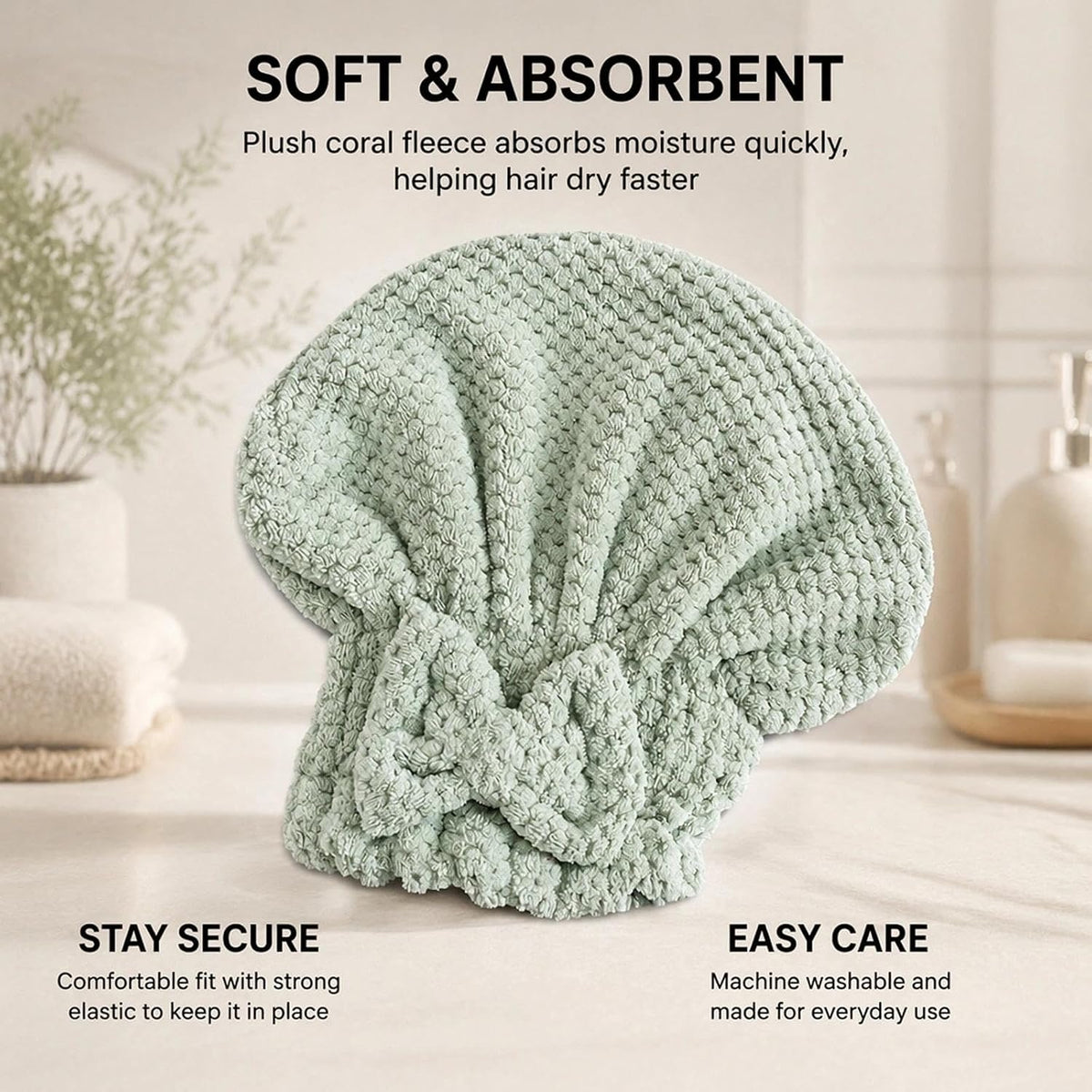 Hair Towel Set - Hair Drying Cap - Bamboo Towel - Headband