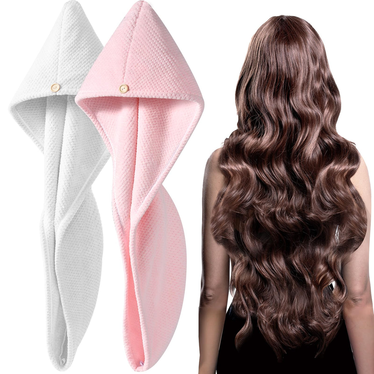 YFONG 2 Pack Microfiber Hair Towel Wrap for Women, Quick Dry Hair Turban