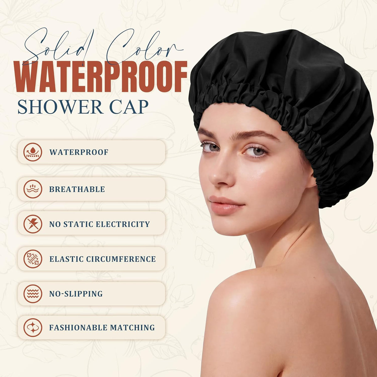 Shower Cap for Women, Reusable Waterproof Long Hair Bonnet