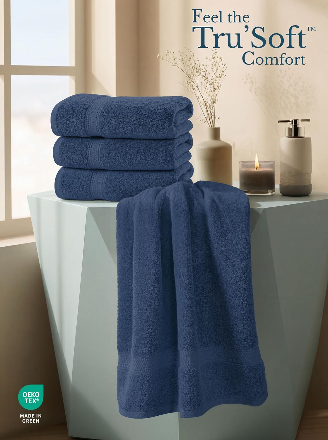 Utopia Towels 4 Pack Premium Bath Towels, 27x54 in, Cotton Navy Blue