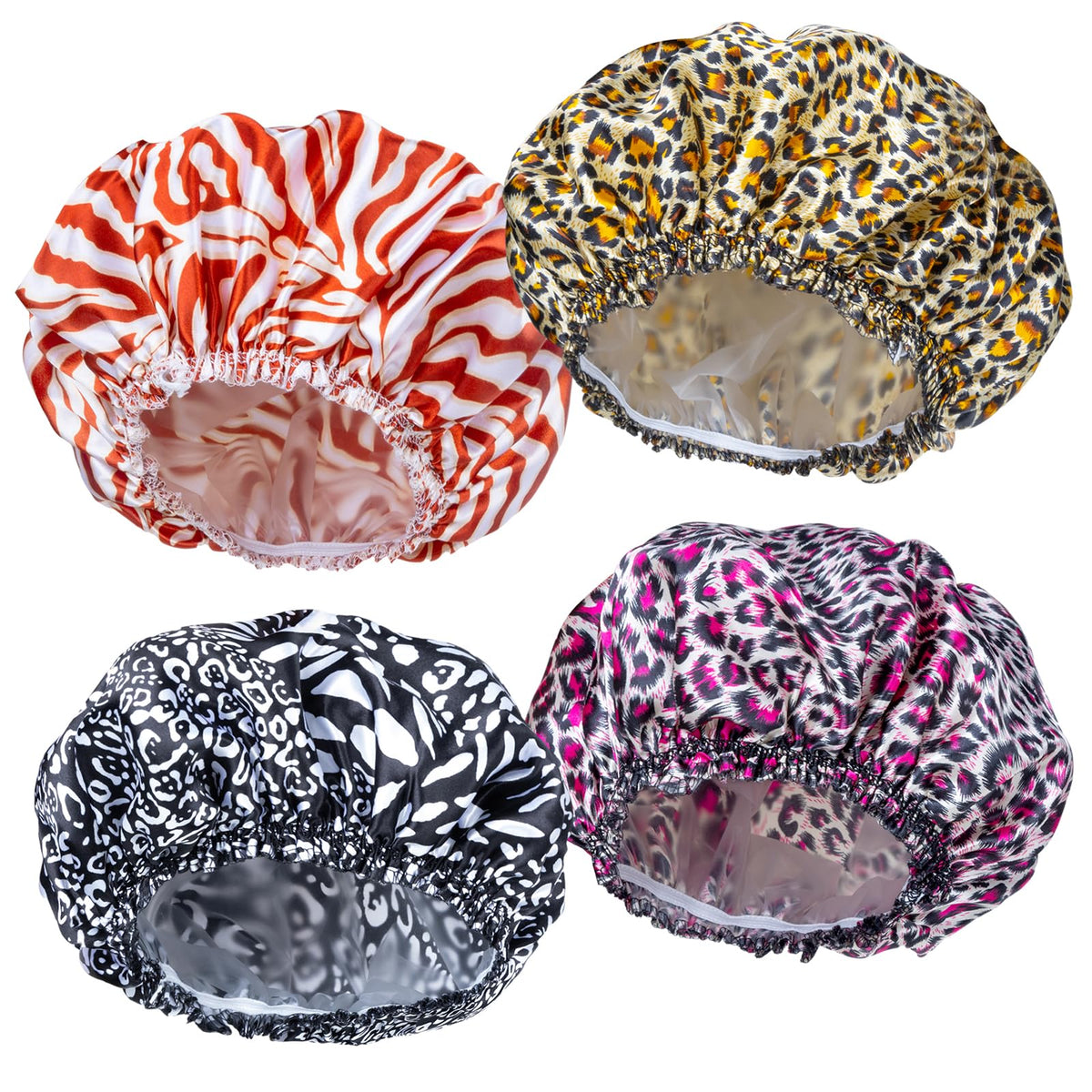 Shower Caps for Women, 4 PCS Reusable Waterproof Bath Cap