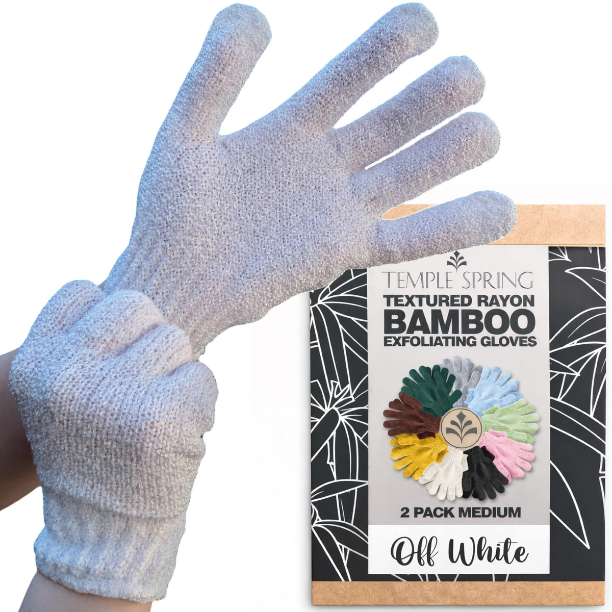 Temple Spring Shower Gloves Exfoliating for Women – Natural Textured Rayon Bamboo Exfoliating Glove with Thicker Weave for Deep Cleansing, Dead Skin Removal & Smooth Radiant Skin (1 Pair, Gray)