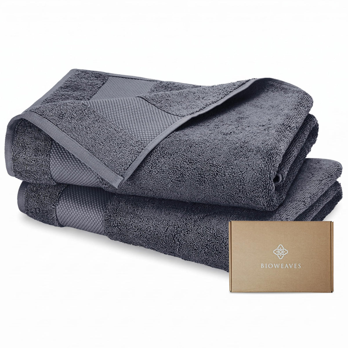 BIOWEAVES 100% Organic Cotton 700 GSM Plush Bath Towels 30" x 58" GOTS Certified - White, Pack of 2