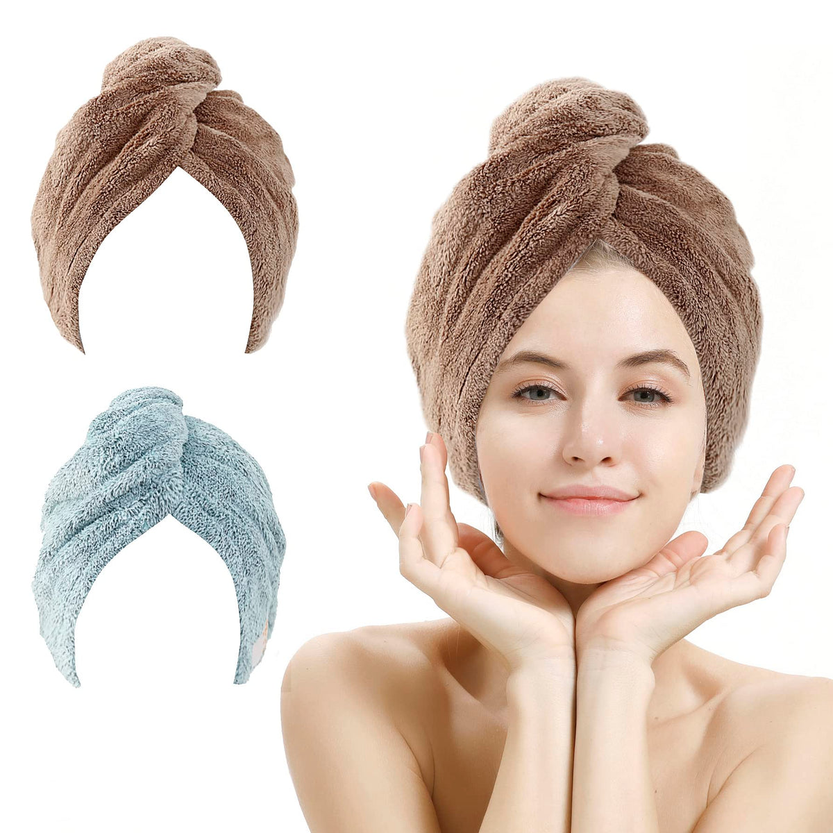 M-bestl Microfiber Hair Towel Wrap to Dry Short Hair Quickly (Pink&Gray)